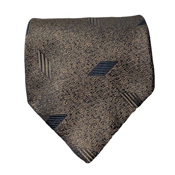 Vintage Anselmo Dionisio Silk Tie Necktie Metallic Bronze Copper Geometric Italy - Picture 7 of 8